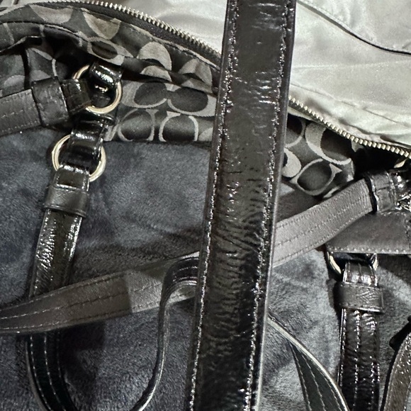 Coach Large Black Denim Purse Bag Tote - Picture 11 of 14